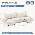 U-Shaped Sectional Couch with Chaise Lounge, Beige