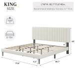 King Size Velvet Upholstered Bed Frame, Beige