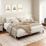 King Size Velvet Upholstered Bed Frame, Beige