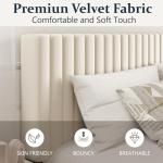 King Size Velvet Upholstered Bed Frame, Beige