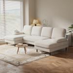 U-Shaped Sectional Couch with Chaise Lounge, Beige