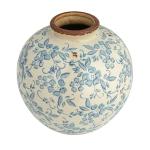 Blue Terracotta Floral Pattern Vase, 8" H