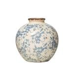 Blue Terracotta Floral Pattern Vase, 8" H