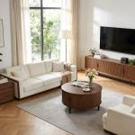 Round Coffee Table with Storage, Mid Century Design