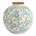 Blue Terracotta Floral Pattern Vase, 8" H