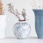 Blue Terracotta Floral Pattern Vase, 8" H