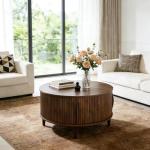 Round Coffee Table with Storage, Mid Century Design