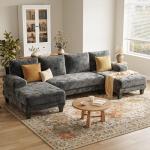 Dark Grey U-Shaped Sectional Couch with Chaise