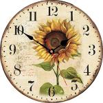 8-Inch Wooden Sunflower Wall Clock - Silent Design