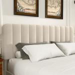 Beige Queen Upholstered Bed Frame with 4 Drawers