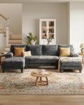 Dark Grey U-Shaped Sectional Couch with Chaise