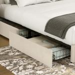 Beige Queen Upholstered Bed Frame with 4 Drawers