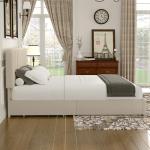 Beige Queen Upholstered Bed Frame with 4 Drawers