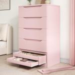 Pink Tall 5-Drawer Dresser with Hidden Storage