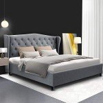 Modern Grey Upholstered King Bed Frame with Headboard