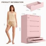 Pink Tall 5-Drawer Dresser with Hidden Storage