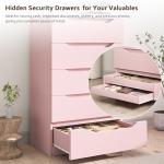 Pink Tall 5-Drawer Dresser with Hidden Storage