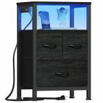 Black Bedside Table with LED Light & Storage