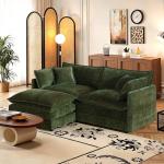 Chenille L-Shaped Modular Sofa with Ottoman, Green