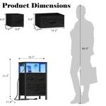 Black Bedside Table with LED Light & Storage