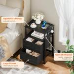 Black Bedside Table with LED Light & Storage