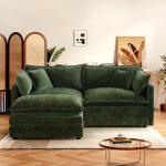 Chenille L-Shaped Modular Sofa with Ottoman, Green