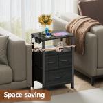 Black Bedside Table with LED Light & Storage