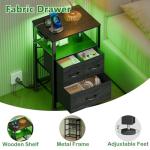 Black Bedside Table with LED Light & Storage