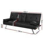 Sleek Black 3-Seater Sofa Bed with Pillows