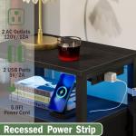 Black Bedside Table with LED Light & Storage