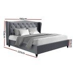 Modern Grey Upholstered King Bed Frame with Headboard