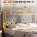 Full Bed Frame with LED Lights and Velvet Upholstery