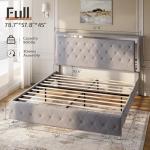 Full Bed Frame with LED Lights and Velvet Upholstery