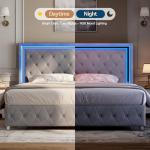 Full Bed Frame with LED Lights and Velvet Upholstery