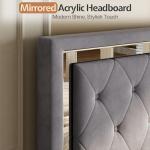 Full Bed Frame with LED Lights and Velvet Upholstery