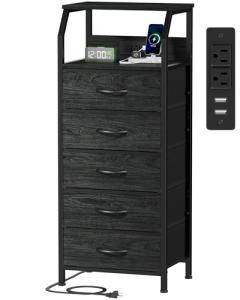 5-Drawer Dresser with Charging Station - Black Oak