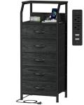 5-Drawer Dresser with Charging Station - Black Oak