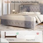 Full Bed Frame with LED Lights and Velvet Upholstery