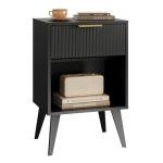 Fluted Black Nightstand with Drawer and Storage