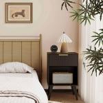 Fluted Black Nightstand with Drawer and Storage