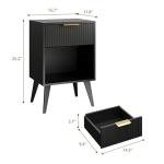 Fluted Black Nightstand with Drawer and Storage
