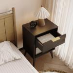 Fluted Black Nightstand with Drawer and Storage