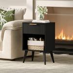 Fluted Black Nightstand with Drawer and Storage