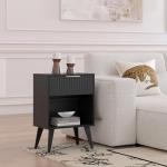 Fluted Black Nightstand with Drawer and Storage