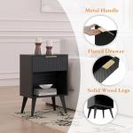 Fluted Black Nightstand with Drawer and Storage