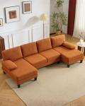 Orange U-Shape Sectional Sofa with Double Chaises