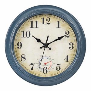 Blue 8-Inch Outdoor Waterproof Clock with Thermometer