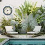 Blue 8-Inch Outdoor Waterproof Clock with Thermometer
