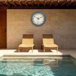 Blue 8-Inch Outdoor Waterproof Clock with Thermometer
