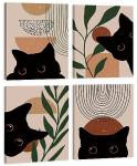 Boho Black Cat Wall Art Set of 4 Prints